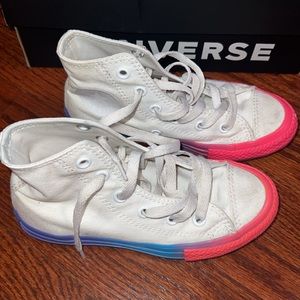 Kids Converse Hightops | White with Neon Rainbow Sole